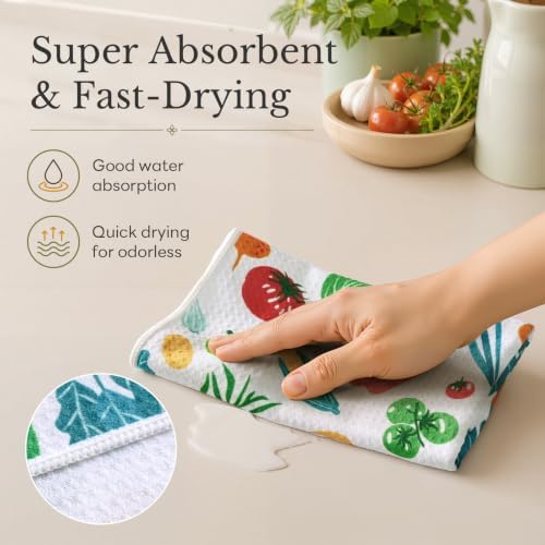 Homaxy Large Waffle Weave Kitchen Towels 2 Pack, Vegetables - Image 4