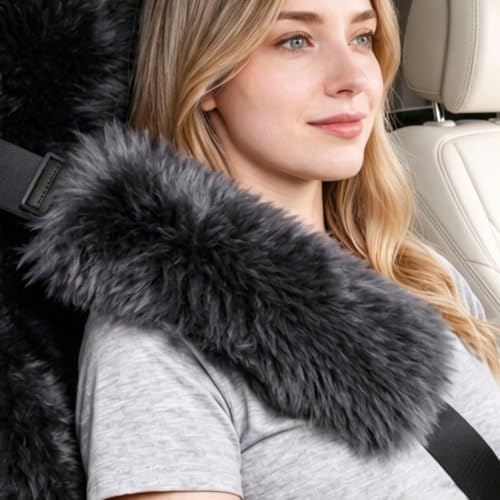 2 Pack Sheepskin Car Seat Belt Cover Pads | Long Wool Seatbelt Cushions - Image 2