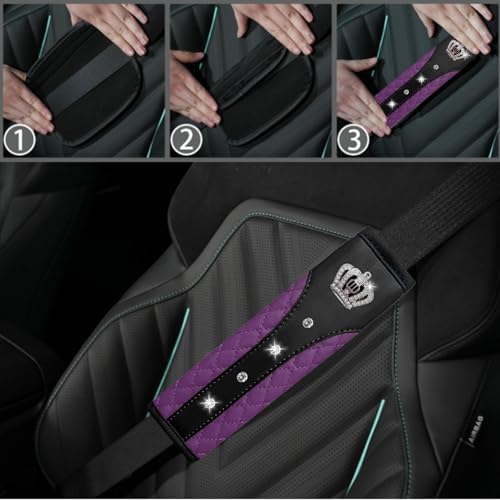 NBTEPEM 6 PCS Bling Purple Car Accessories Set, Leather Purple Steering Wheel - Image 6