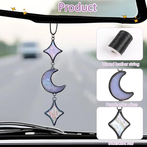 Moon Car Charm Star Rear View Mirror Accessories Cute witchy Hanging Decor - Image 2