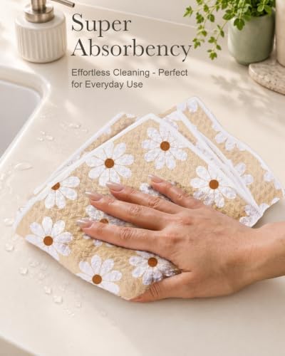Miss Adola 2pcs Double-Sided Microfiber Kitchen Towels, Plaid & Daisy - Image 3