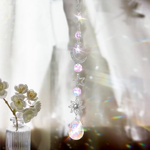 Moon and Star Rear View Mirror Charm, Crystal Boho Car Hanging Decor Cute - Image 4