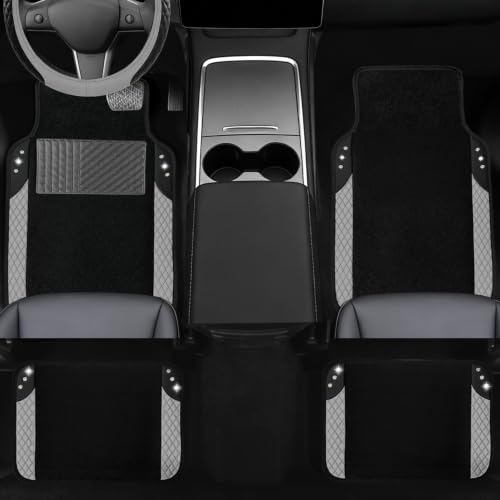 NBTEPEM 10 Pcs Bling Grey Car Floor Mats Set, Leather Grey Steering Wheel - Image 3