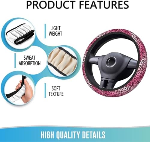 Steering Wheel Cover 15 Inch Breathable Anti Slip, Leopard Hot Pink - Image 5