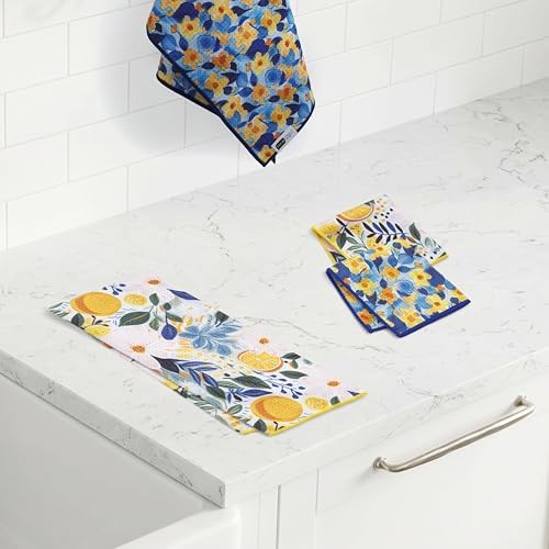 Ritz 6-Piece Ditzy Flowers Microfiber Dish Cloth Set – Vibrant Blue & Yellow - Image 5
