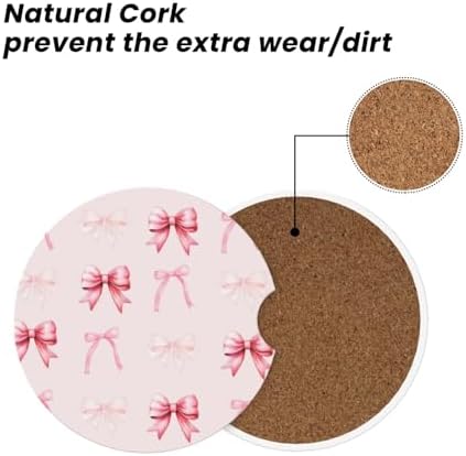 Pink Bow Car Cup Coaster 2 Pack Ceramic Absorbent Car Coasters 2.56 Inch - Image 5