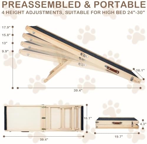 Foldable Dog Ramp for Bed, 4 Adjustable Portable Pet Ramps, for High Beds - Image 5