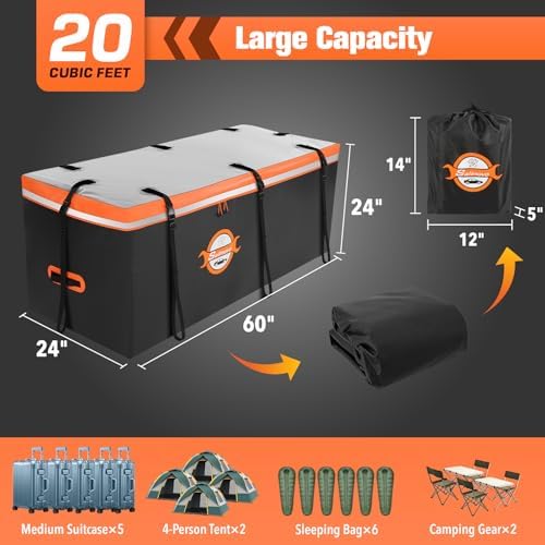 Sailnovo 20 Cu Ft Hitch Cargo Carrier Soft Shell Bag, Waterproof PVC - Image 3