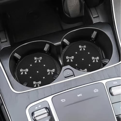 2PCS Car Coasters Rhinestone Bow Cup Holder Pad Anti-Slip Gray - Image 5