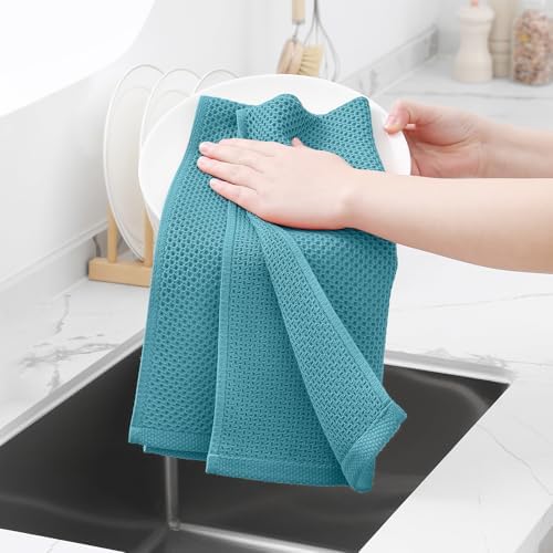 Homaxy 100% Cotton Waffle Weave Kitchen Dish Towels 12-Pack, Lake Blue - Image 4
