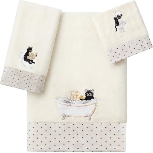 Peryiter 3 Pack Black Cat Decorative Bath Towel Set by Peryiter
