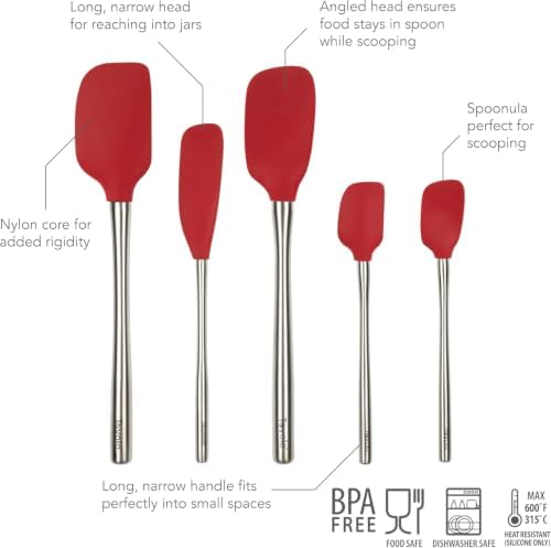 Tovolo Stainless Steel Handled Silicone Spatula Set of 5 Cayenne Red, - Image 2