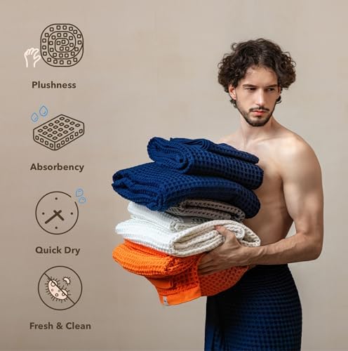 Luxury Organic Japanese Cotton Waffle Bath Towel | Thick, Quick Dry Bathroom - Image 4