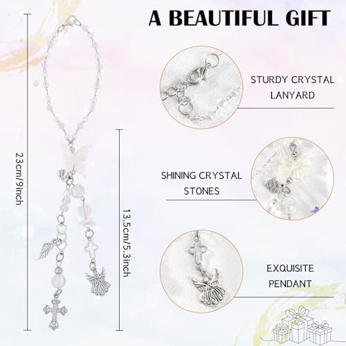 Angel Cross Rearview Mirror Charm Crystal Angel Wing Hanging Chain - Image 4