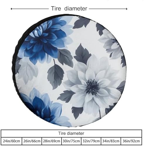 Spare Tire Cover 16inch Blue and Grey Dahlia Flower Wheel Protectors Tire - Image 2