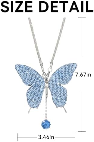 Rhinestone Butterfly Rearview Mirror Ornament, Light Blue - Image 2