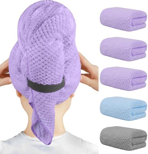 HOMEXCEL 5PK Microfiber Hair Towels, 40x20 in, Fast Drying by HOMEXCEL
