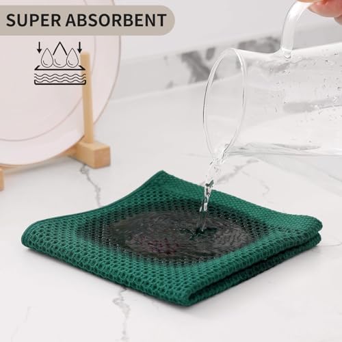 Kitinjoy 100% Cotton Waffle 8-Pack Kitchen Towels, Dark Green - Image 3