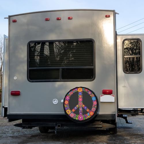Colorful Peace Flower Spare Tire Cover Dust-Proof Wheel Tire Cover Fit Trailer - Image 6