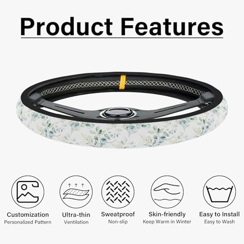 Leaf Steering Wheel Cover, Cute Print Steering Wheel Cover Protector, Ultra - Image 3