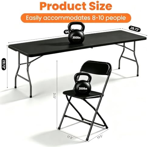 11-Piece 8 FT Black Plastic Folding Table Chairs Set - Image 3