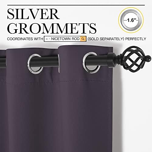 NICETOWN Blackout Curtains Living Room 2 Panels 55" x 68" Greyish Purple - Image 2