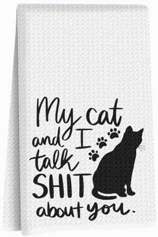 Funny Cat Kitchen Towels Humorous Waffle Soft Dish Hand Towel by ZHAMEN