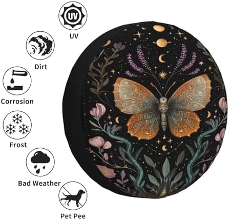 Night Sky Moth Spare Tire Cover Waterproof Wheel Cover 14 Inch Universal Fit - Image 6