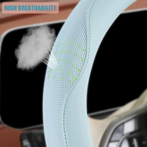 Nappa Leather Blue D Shaped Steering Wheel Cover 15 inch - Image 3