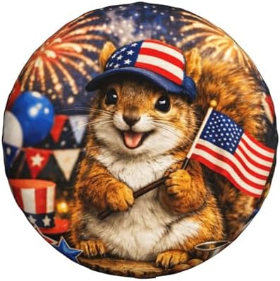 Squirrels with The American Flag Spare Tire Cover Weatherproof Wheel Protectors - Image 2