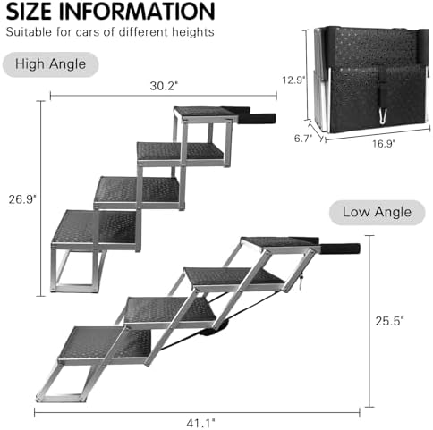 DGSL Folding Dog Stairs for Car, 16.9" Wide 4-Step Non-Slip Pet Steps - Image 3