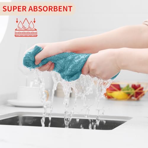 Homaxy 100% Cotton Waffle Weave Kitchen Dish Towels 12-Pack, Lake Blue - Image 3