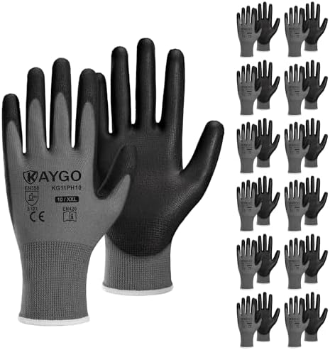 KAYGO Safety Work Gloves for Men Women, PU Coated Palm & Fingers by KAYGO
