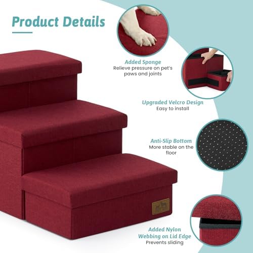 COZY KISS Dog Stairs with Storage, 16.7" H Wider Dog Steps - Image 4