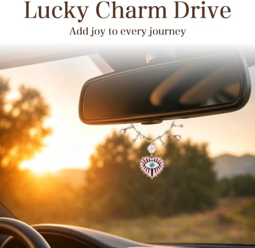 Pink Evil Eye Tassel Car Charm, Rear View Mirror Pendant - Image 6