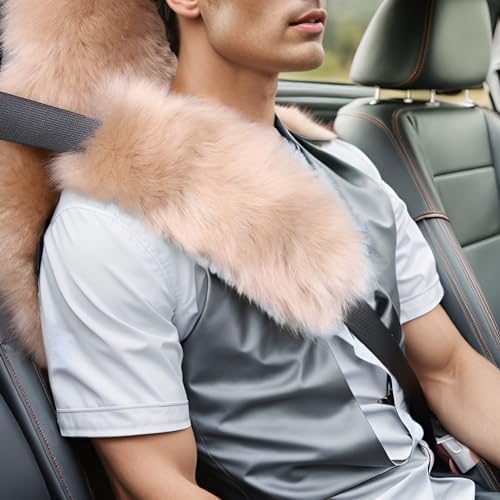 2 Pack Sheepskin Car Seat Belt Cover Pads | Long Wool Seatbelt Cushions - Image 3