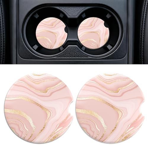 Car Cup Holder Ceramic Coasters 2 Pack, 2.56 in Anti Slip Absorbent Coaster by Rueneaj