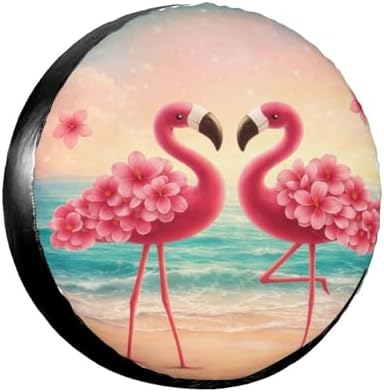 Spare Tire Cover，2 Flamingos On The Beach Camper Spare Tire Cover Waterproof by Unknown
