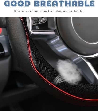 Steering Wheel Cover, Car Accessories 14.5-15 Inch Leather Steering Wheel Cover - Image 4
