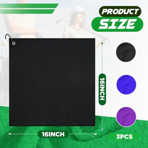 Golf Towel 3 Pack 16" X 16" Microfiber Waffle Pattern Golf Cleaning Towel - Image 2