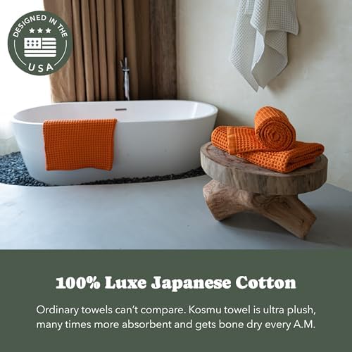 Luxury Organic Japanese Cotton Waffle Bath Towel | Thick, Quick Dry Bathroom - Image 3