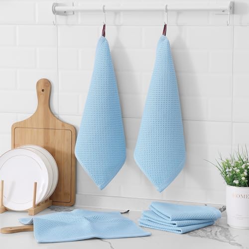 Kitinjoy 100% Cotton Waffle 8-Pack Kitchen Towels, Sky Blue - Image 6