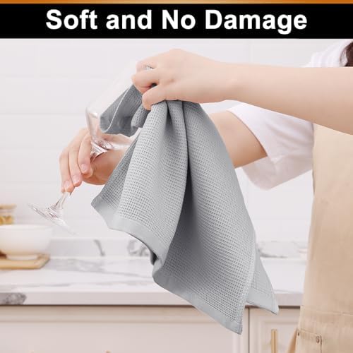 Homaxy 100% Cotton Waffle Weave Kitchen Towels, 4 Pack, Light Grey - Image 4