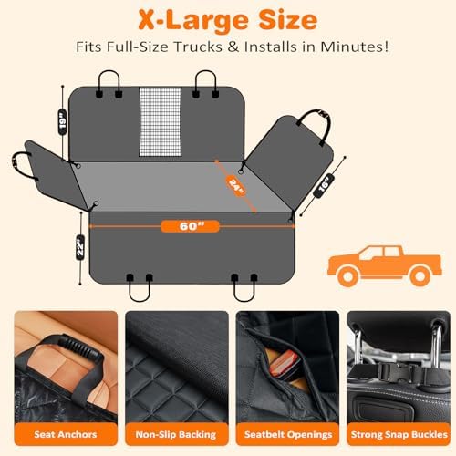 URPOWER 4 in 1 Dog Seat Cover for Full-Size Trucks, Waterproof Hammock - Image 6