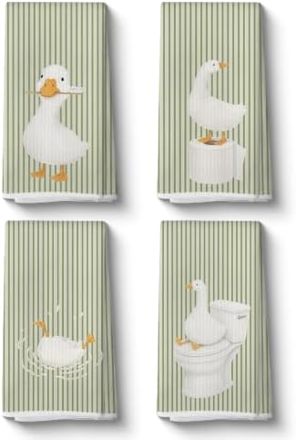 4 Pcs Funny Goose Hand Towels for Bathroom, Microfiber Dishcloth 14x24In by QIBAJIU