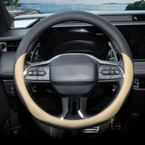 Valleycomfy Microfiber Leather Steering Wheel Cover 14.5"-15" Beige - Image 2