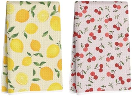 Blue Leaves 2 Pcs Cherry Lemon Decor Kitchen Towels Tea Towel by Blue+Leaves