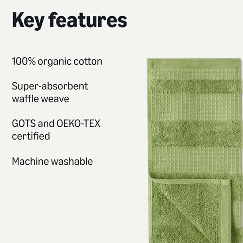Amazon Basics Organic Cotton Waffle Kitchen Dish Cloths, Ultra Absorbent - Image 2