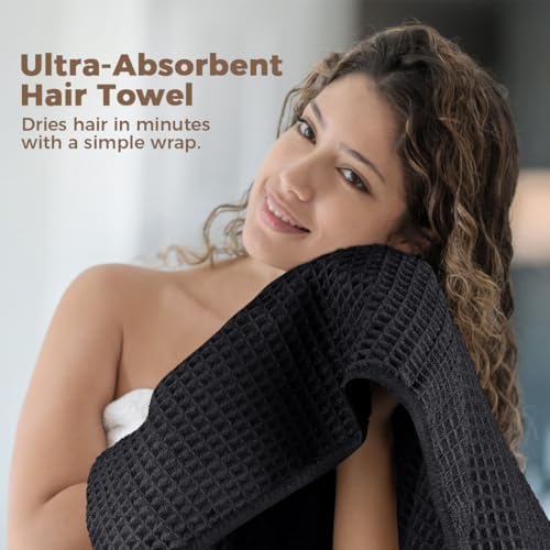 HOMEXCEL 2PK Microfiber Hair Towels Waffle Weave, 40x26.5 in, Fast Drying - Image 4