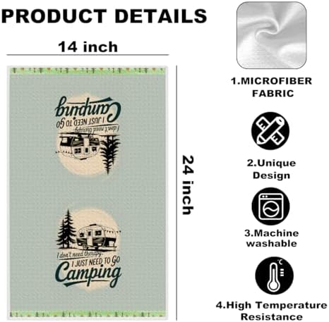 Funny Camping Kitchen Towels, Camping Gifts Reusable Dish Towels - Image 2